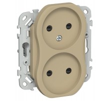 FLITE Розетка 2-ая без заземления со шторками быстрозажимные клеммы 10А РСш02-1-ФлХ хаки  FI-R23-10-1-K59  IEK
