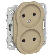 FLITE Розетка 2-ая без заземления со шторками 10А РСш02-0-ФлХ хаки  FI-R23-10-K59  IEK