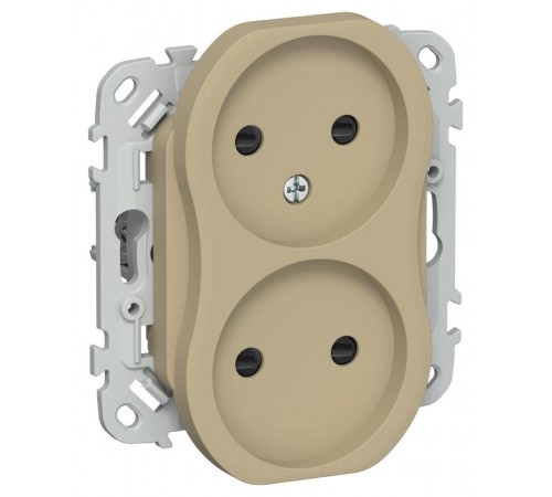 FLITE Розетка 2-ая без заземления со шторками быстрозажимные клеммы 10А РСш02-1-ФлХ хаки  FI-R23-10-1-K59  IEK