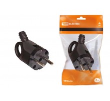 Вилка угловая с ушком с/з черная 16А 250В   SQ1806-0006  TDM