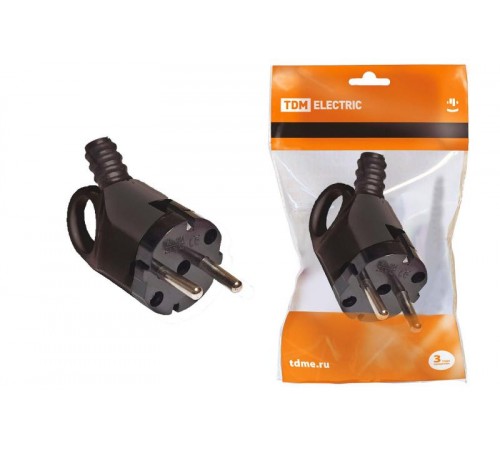 Вилка угловая с ушком с/з черная 16А 250В   SQ1806-0006  TDM