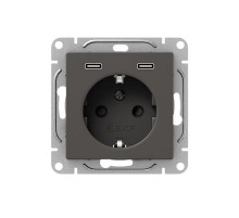 Механизм розетки с USB-C - 2шт, 16А, с заземлением, со шторками, мокко Эпика  UP1-SOM-111-2USBC EKF