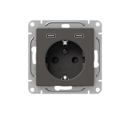 Механизм розетки с USB-C - 2шт, 16А, с заземлением, со шторками, мокко Эпика  UP1-SOM-111-2USBC EKF