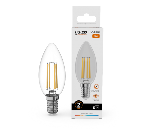 Лампа светодиодная   Filament Elementary Свеча 10W 650lm 2700К Е14 LED 1/10/100  32110  Gauss