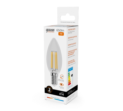 Лампа светодиодная   Filament Elementary Свеча 10W 650lm 2700К Е14 LED 1/10/100  32110  Gauss