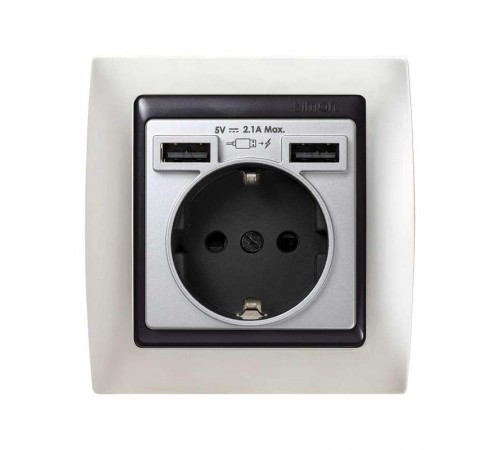 Накладка для розетки Schuko с зарядным устройством 2хUSB цвета алюминий S82  8200049-033  Simon
