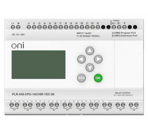 ПЛК 430 Модуль ЦПУ 8 DI 6 UI 10 RO 24В DC с экраном  PLR-430-CPU-14U10R-1DC-00  ONI