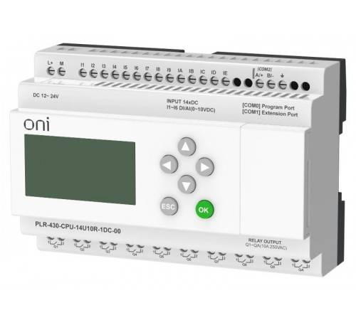 ПЛК 430 Модуль ЦПУ 8 DI 6 UI 10 RO 24В DC с экраном  PLR-430-CPU-14U10R-1DC-00  ONI