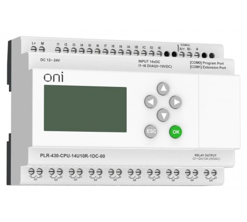 ПЛК 430 Модуль ЦПУ 8 DI 6 UI 10 RO 24В DC с экраном  PLR-430-CPU-14U10R-1DC-00  ONI
