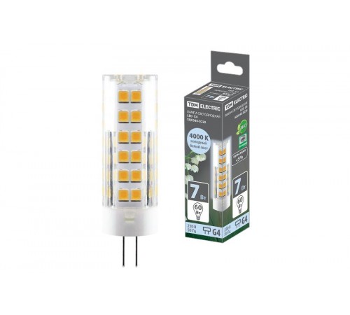 Лампа светодиодная G4-7 Вт-230 В-4000 К, SMD, 18,5x57 мм  SQ0340-0220  TDM