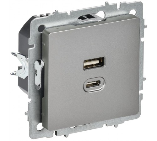 BRITE Роз. USB A+C 45Вт высокоск. зар. РЮ11-2-БрС сталь  BR-U22-045-K46  IEK