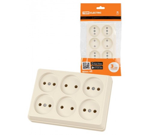 Розетка шестиместная 2П открытой установки IP20 10А сл. кость "Ладога"  SQ1801-0244  TDM