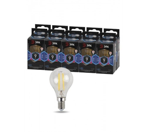 Лампа светодиодная F-LED P45-9w-840-E14 (филамент, шар, 9Вт, нейтр, E14)  Б0047026  ЭРА
