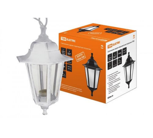 Светильник садово-парковый НСУ 06-60-001 60Вт ЛН/КЛЛ/LED Е27 IP44 шестигранник, подвес, пластик, белый  SQ0330-0733  TDM