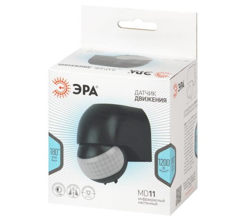 Датчик движения  MD 011 настенный инфракрасный 1200 Вт угол 180 градусов IP44, черный  Б0066991  ЭРА