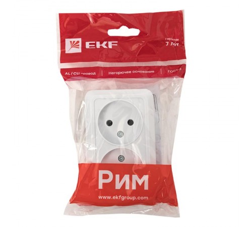Рим Розетка 2-местная 10А без заземления белая EKF  ENR10-102-10  EKF