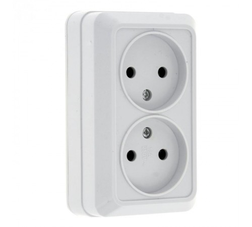 Рим Розетка 2-местная 10А без заземления белая EKF  ENR10-102-10  EKF