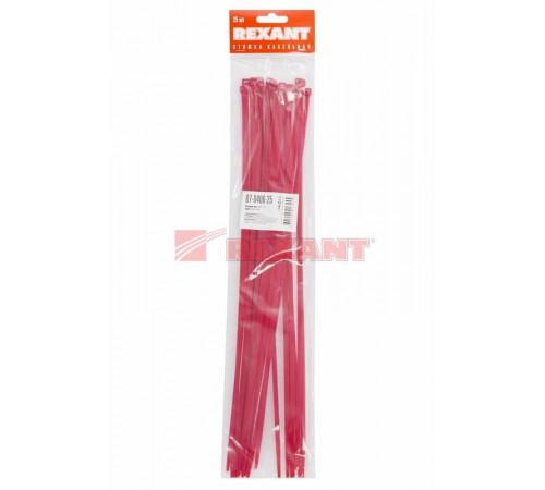 Хомут-стяжкa нeйлонoвая 400x4,8 мм, красная, упаковка 25 шт.  07-0406-25  REXANT