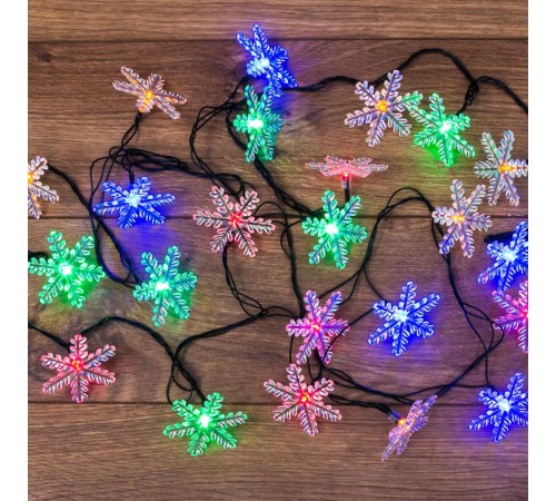 Гирлянда светодиодная "Снежинки" 30 LED МУЛЬТИКОЛОР 4,4 метра с контроллером  303-065  NEON-NIGHT
