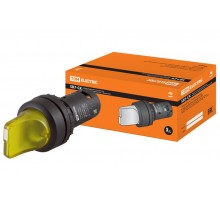 Переключатель на 2  положения с фиксацией SB7-CK2565-220V короткая ручка(LED) d22мм 1з+1р желтый  SQ0746-0063  TDM