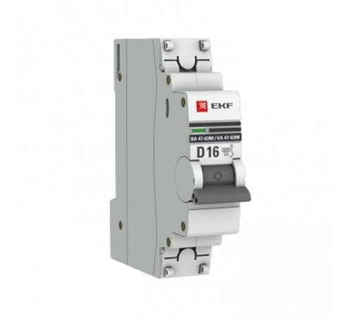 Выключатель автоматический однополюсный 1P 16А (D) 6кА ВА 47-63M c электромагнит. расцепителем PROxima  mcb4763m-6-1-16D-pro  EKF (замена - M63MA611