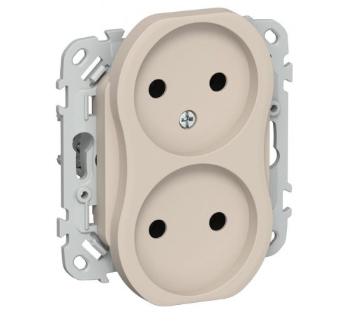FLITE Розетка 2-ая без заземления без шторок 10А РС02-0-ФлЛ льняной  FI-R20-10-K88  IEK
