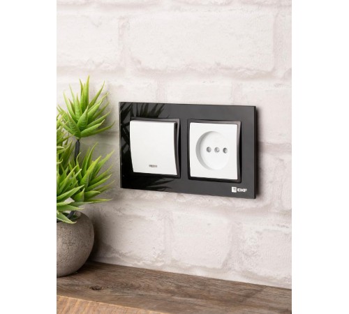 Минск Рамка 2-местная стеклянная черная Basic  ERM-G-402-70  EKF