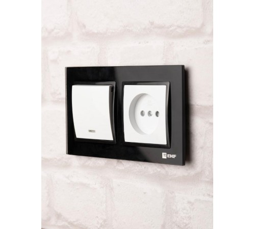 Минск Рамка 2-местная стеклянная черная Basic  ERM-G-402-70  EKF