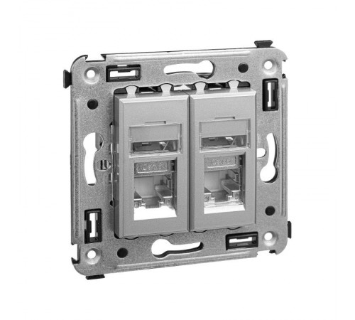 Компьютерная розетка RJ-45 в стену, кат.6 двойная экранированная"Avanti", "Закаленная сталь"  4404394  DKC