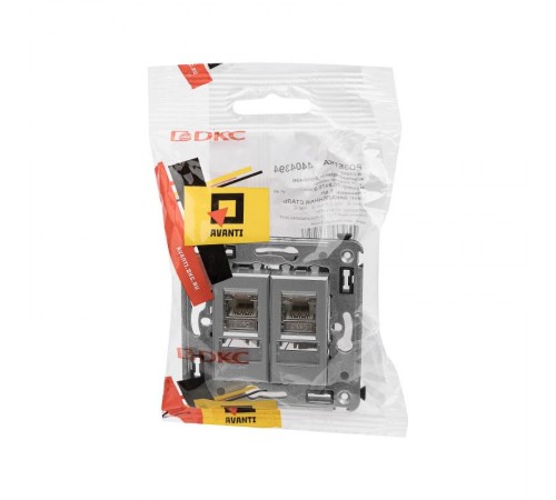 Компьютерная розетка RJ-45 в стену, кат.6 двойная экранированная"Avanti", "Закаленная сталь"  4404394  DKC