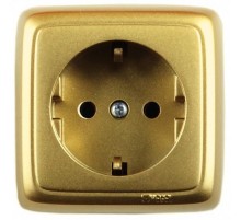 Розетка открытой установки, одноместная, с заземляющим контактом, со шторкой цвет золото  РА16-112-07  HEGEL