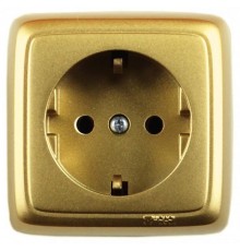 Розетка открытой установки, одноместная, с заземляющим контактом, с изолирующй пластиной, цвет золото  РА16-113-07  HEGEL
