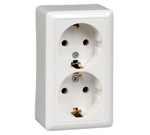 Хит Белый О/У Розетка 2-ая с заземлением без шторок 16А, 250В  RA16-238-B  SE
