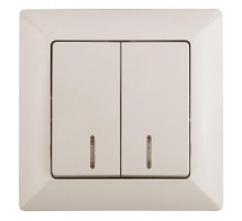 Выключатель Intro Solo 4-105-02 двухклавишный с подсветкой, 10А-250В, IP20, СУ, слоновая кость  Б0053594  Intro