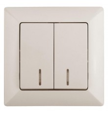 Выключатель Intro Solo 4-105-02 двухклавишный с подсветкой, 10А-250В, IP20, СУ, слоновая кость  Б0053594  Intro