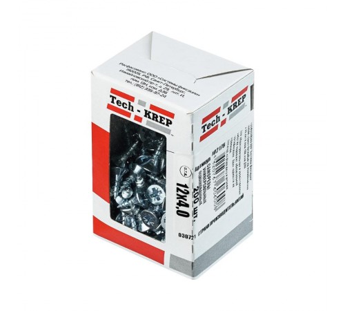 Саморезы универсальные 12х4,0 мм (200 шт) оцинкованные - коробка с окном ( 0,174 кг)  102176  Tech-KREP