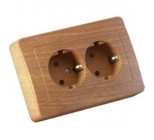 Розетка скрытой установки, двухместная, с заземляющим контактом, со шторками, цвет дуб  РС16-352-05  HEGEL