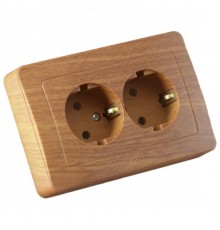 Розетка скрытой установки, двухместная, с заземляющим контактом, со шторками, цвет дуб  РС16-352-05  HEGEL