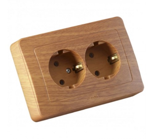 Розетка скрытой установки, двухместная, с заземляющим контактом, со шторками, цвет дуб  РС16-352-05  HEGEL