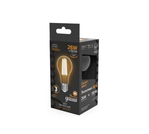 Лампа светодиодная Filament А70 26W 2600lm 2700К Е27 LED 1/10/40  102902126  Gauss