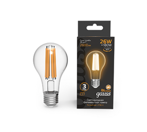 Лампа светодиодная Filament А70 26W 2600lm 2700К Е27 LED 1/10/40  102902126  Gauss