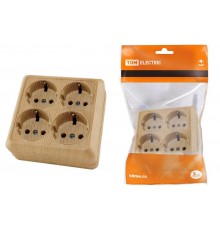 Розетка четырехместная 2П+3 открытой установки IP20 16A сосна "Ладога"  SQ1801-0422  TDM