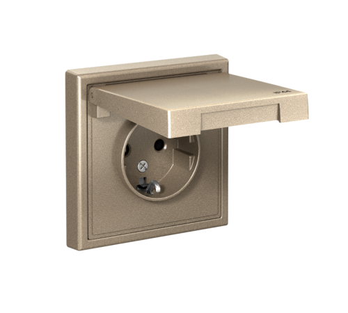 ArtGallery Шампань Розетка с заземлением со шторками с крышкой, 16А, IP44, механизм  GAL440546  SE