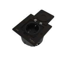 MultiDesk Лючок с розеткой 2К+З, 16А/250В, IP44 с монтажной коробкой для стены, фальшпола, стола Чёрный матовый, тип MDK21  MDK21102MBA  SE