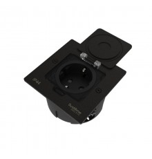 MultiDesk Лючок с розеткой 2К+З, 16А/250В, IP44 с монтажной коробкой для стены, фальшпола, стола Чёрный матовый, тип MDK21  MDK21102MBA  SE