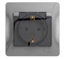Glossa Алюминий Розетка с заземлением со шторками с крышкой, IP20 (в сборе с рамкой)  GSL000346  SE