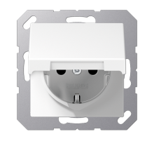 Штепсельная розетка SCHUKO 16А / 250В с защитными шторками, с подпружиненной откидной крышкой, возможно IP44, пружинные зажимы; дюропласт; белый; A500