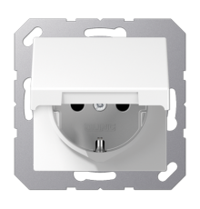 Штепсельная розетка SCHUKO 16А / 250В с защитными шторками, с подпружиненной откидной крышкой, возможно IP44, пружинные зажимы; дюропласт; белый; A500