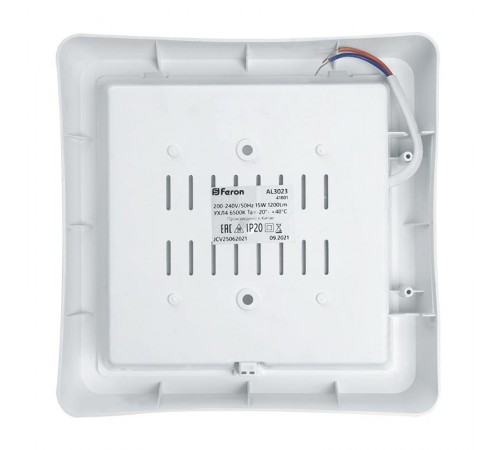Светильник светодиодный накладной квадратный с ИК-датчиком , 15W, 1200Lm, 4000K, в пластиковом корпусе, IP20, AL3023  41800  FERON