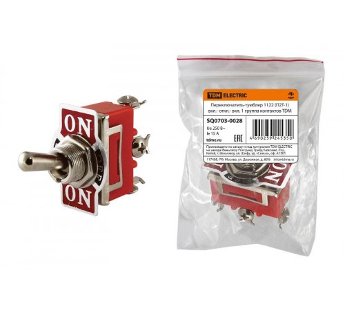 Переключатель-тумблер 1122 (П2Т-1) вкл.- откл.- вкл. 1 группа контактов  SQ0703-0028  TDM